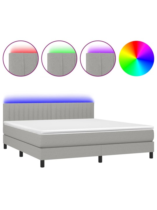 Box spring postel s matrací a LED světle šedá 160x200 cm textil