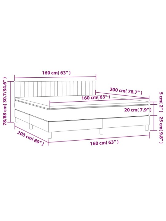 Box spring postel s matrací a LED světle šedá 160x200 cm textil