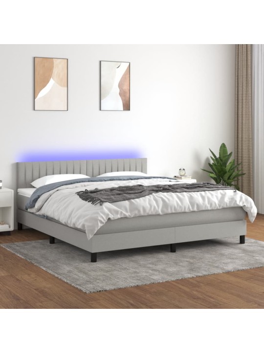 Box spring postel s matrací a LED světle šedá 160x200 cm textil