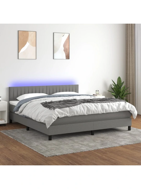 Box spring postel s matrací a LED tmavě šedá 160x200 cm textil