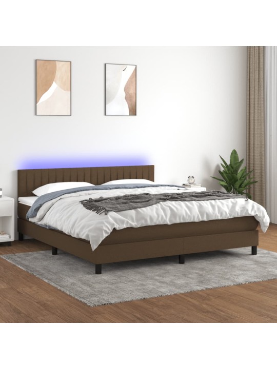 Box spring postel s matrací a LED tmavě hnědá 160x200 cm textil