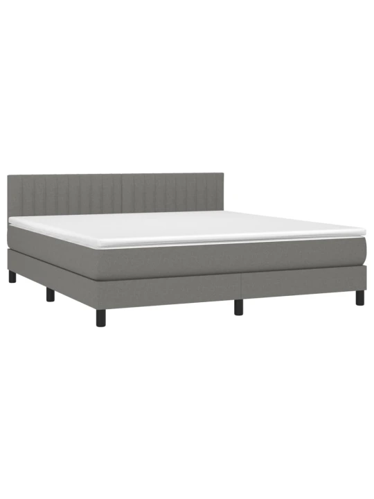 Box spring postel s matrací a LED tmavě šedá 180x200 cm textil