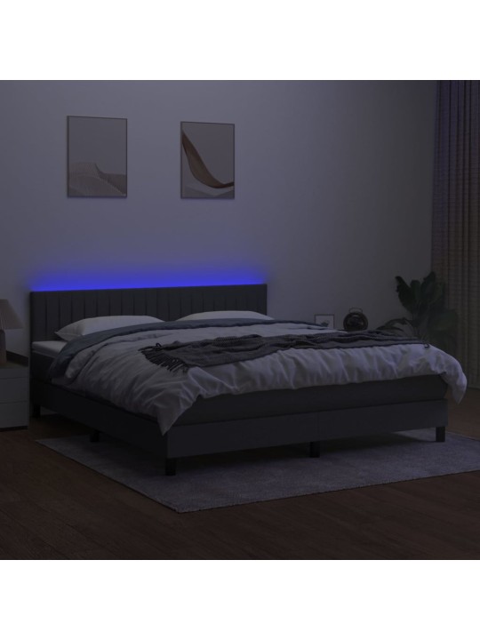 Box spring postel s matrací a LED tmavě šedá 180x200 cm textil