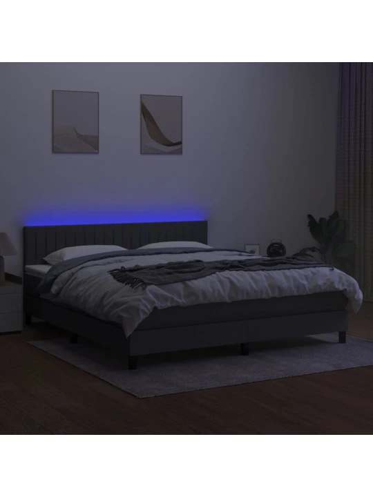 Box spring postel s matrací a LED tmavě šedá 180x200 cm textil