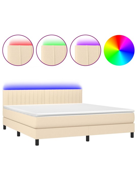 Box spring postel s matrací a led krémová 180x200 cm textil