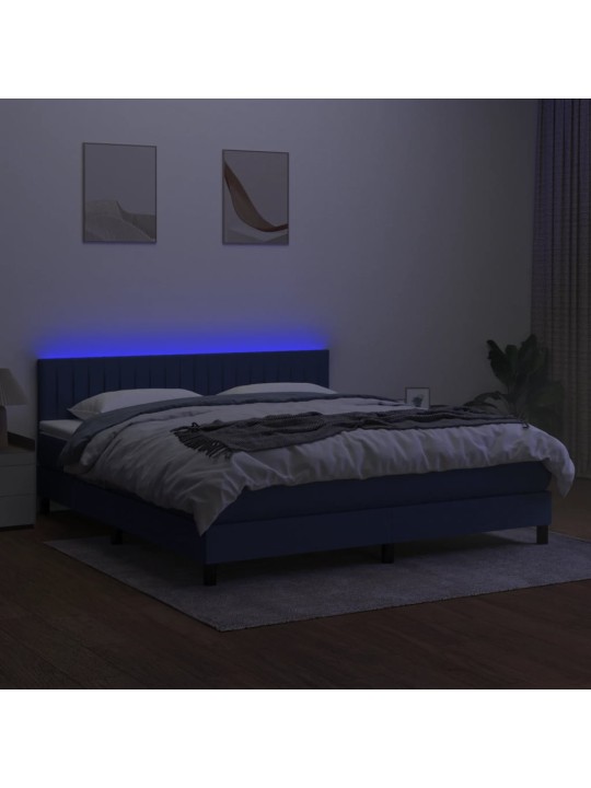 Box spring postel s matrací a LED modrá 180x200 cm textil