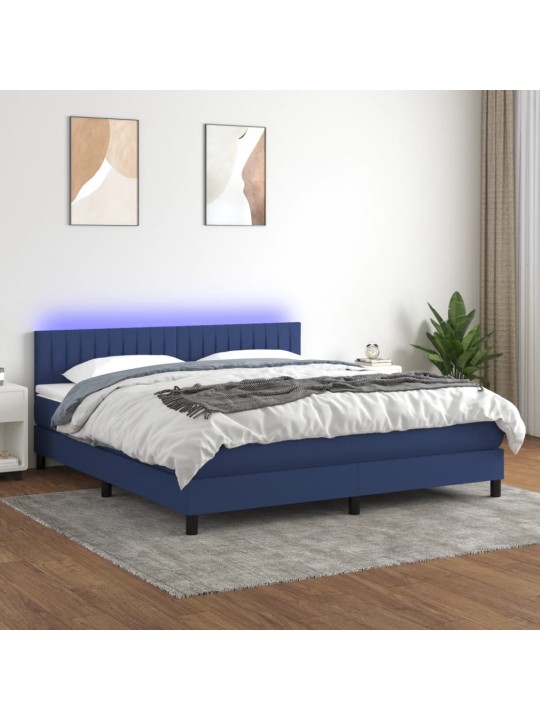 Box spring postel s matrací a LED modrá 180x200 cm textil