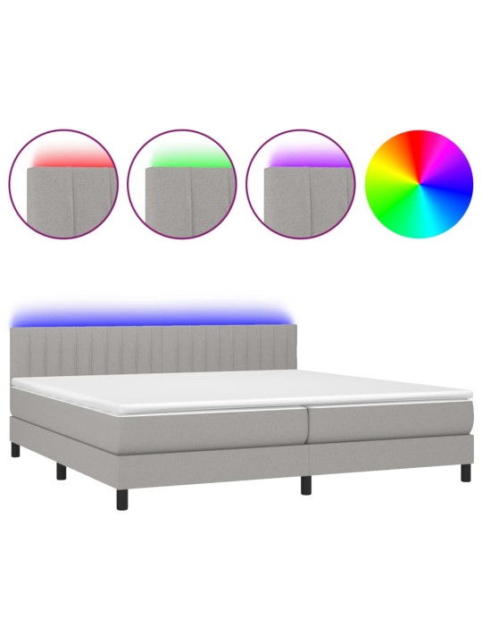 Box spring postel s matrací a LED světle šedá 200x200 cm textil