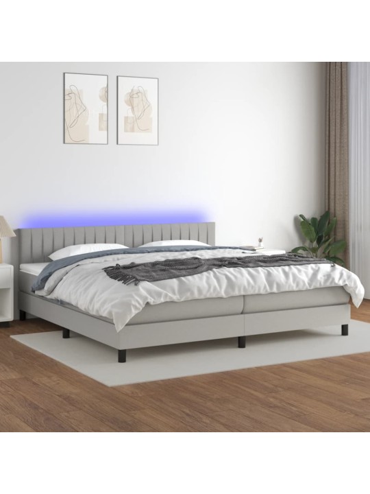 Box spring postel s matrací a LED světle šedá 200x200 cm textil