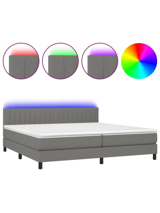 Box spring postel s matrací a LED tmavě šedá 200x200 cm textil