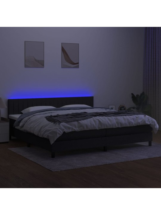 Box spring postel s matrací a LED černá 200x200 cm textil