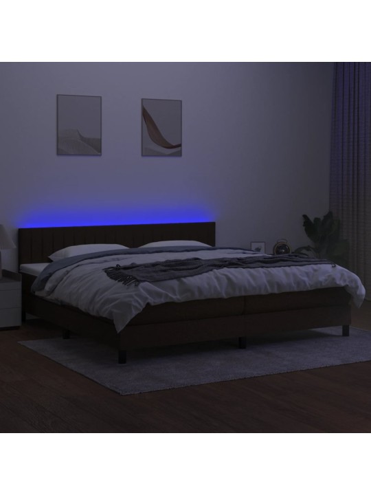 Box spring postel s matrací a LED tmavě hnědá 200x200 cm textil