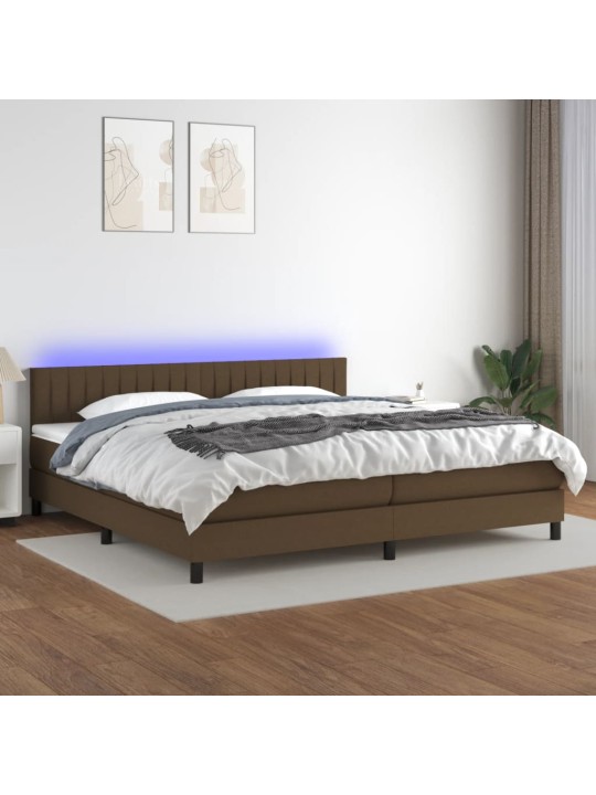 Box spring postel s matrací a LED tmavě hnědá 200x200 cm textil