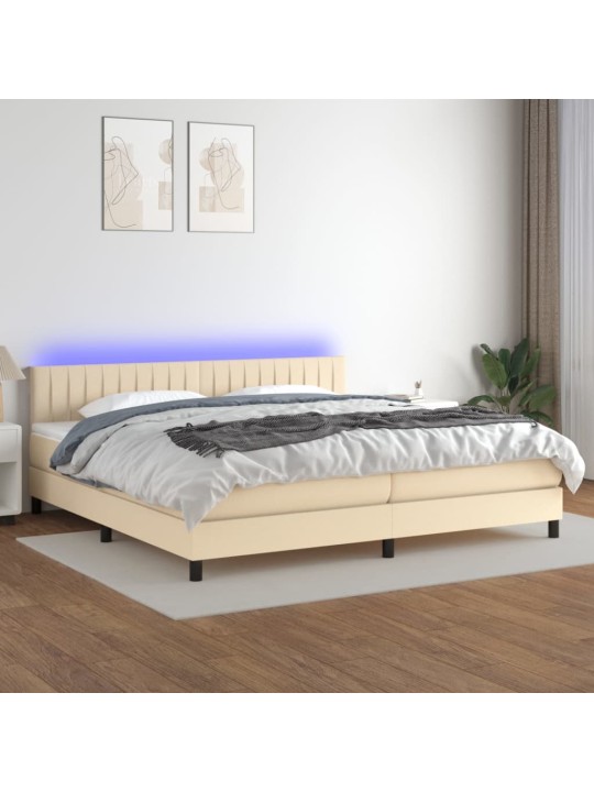 Box spring postel s matrací a led krémová 200x200 cm textil