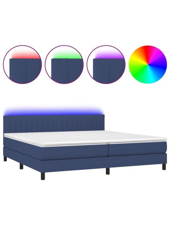Box spring postel s matrací a LED modrá 200x200 cm textil