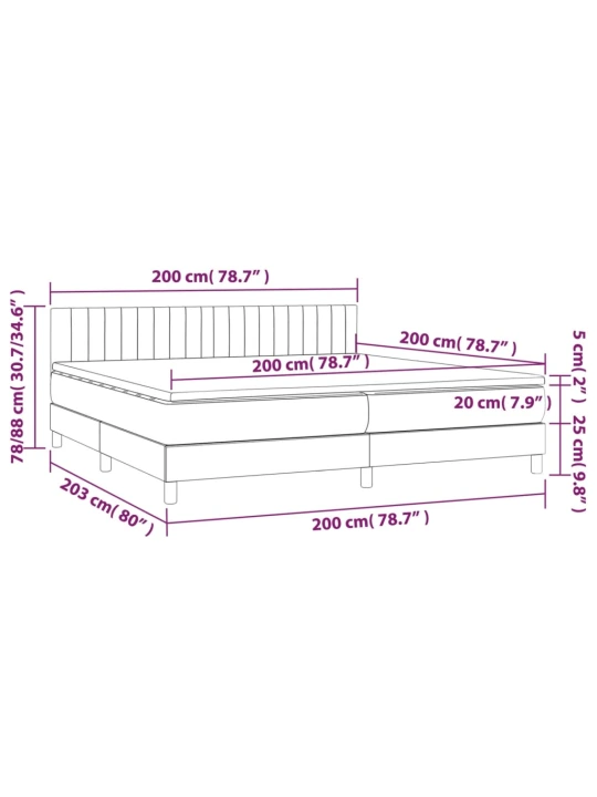 Box spring postel s matrací a LED modrá 200x200 cm textil