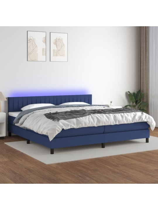Box spring postel s matrací a LED modrá 200x200 cm textil