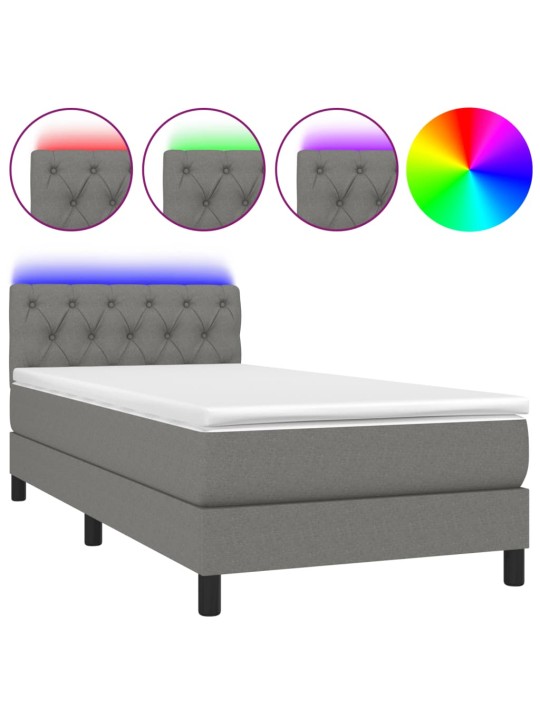 Box spring postel s matrací a LED tmavě šedá 80 x 200 cm textil