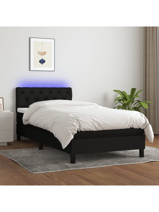 Box spring postel s matrací a LED černá 80 x 200 cm textil