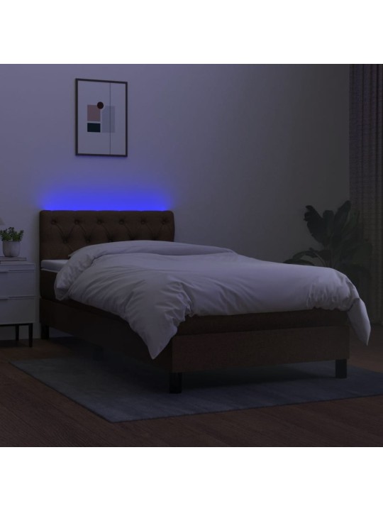 Box spring postel s matrací a LED tmavě hnědá 80x200 cm textil