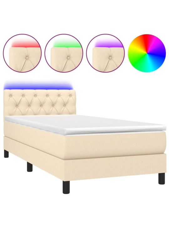 Box spring postel s matrací a led krémová 80 x 200 cm textil