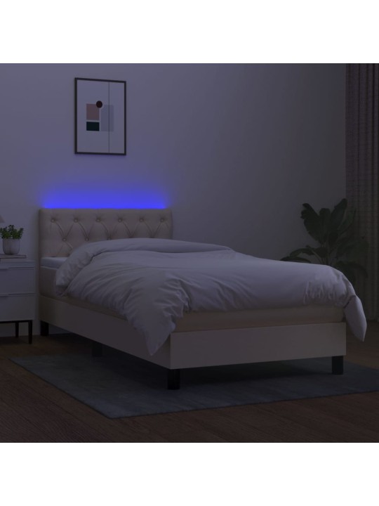 Box spring postel s matrací a led krémová 80 x 200 cm textil