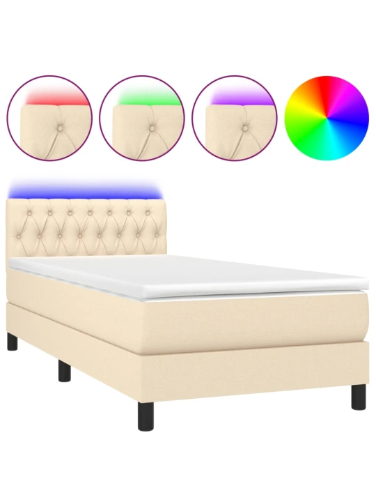 Box spring postel s matrací a LED krémová 90x190 cm textil