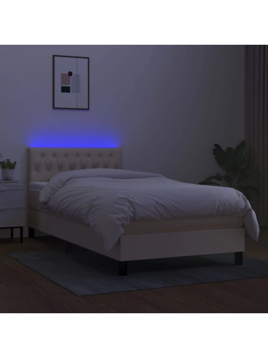 Box spring postel s matrací a LED krémová 90x190 cm textil