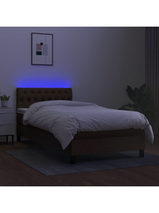 Box spring postel s matrací a LED tmavě hnědá 90x200 cm textil