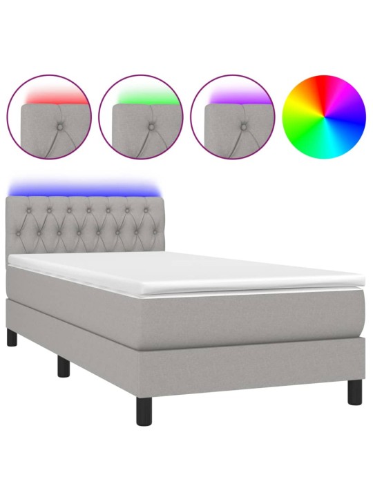 Box spring postel s matrací a LED světle šedá 100x200 cm textil