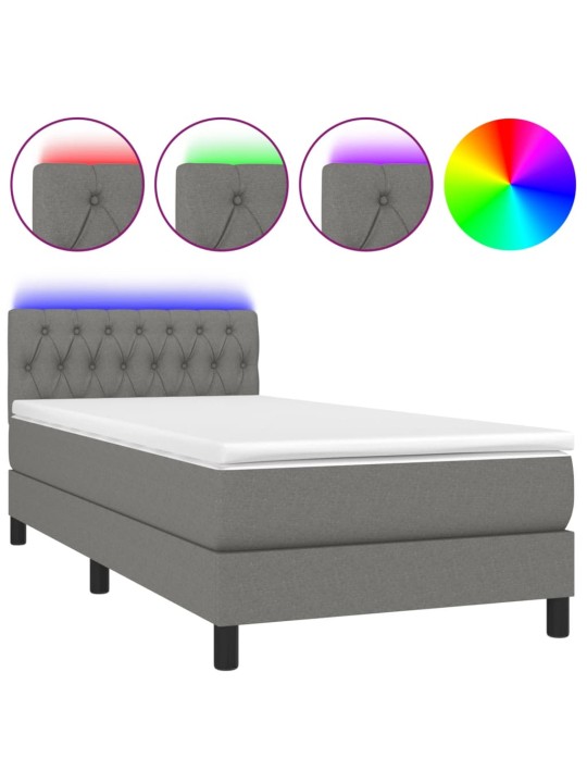 Box spring postel s matrací a LED tmavě šedá 100x200 cm textil