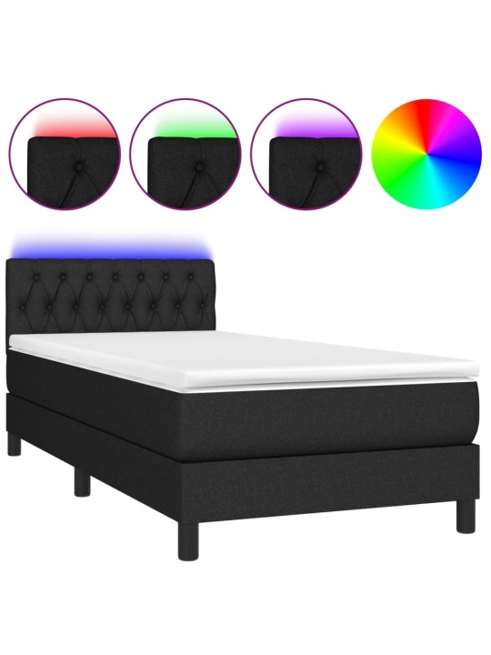 Box spring postel s matrací a LED černá 100x200 cm textil