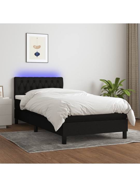 Box spring postel s matrací a LED černá 100x200 cm textil