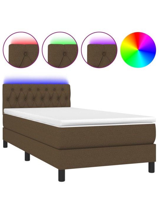 Box spring postel s matrací a LED tmavě hnědá 100x200 cm textil
