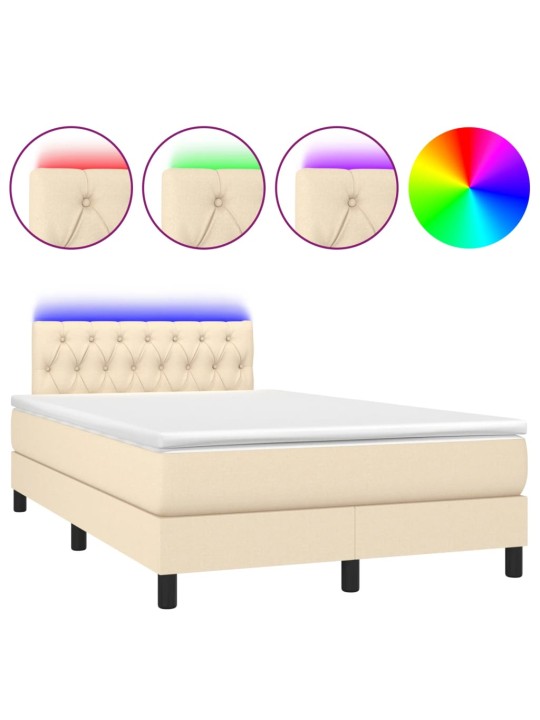 Box spring postel s matrací a LED krémová 120 x 200 cm textil
