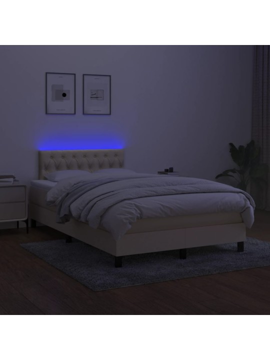 Box spring postel s matrací a LED krémová 120 x 200 cm textil