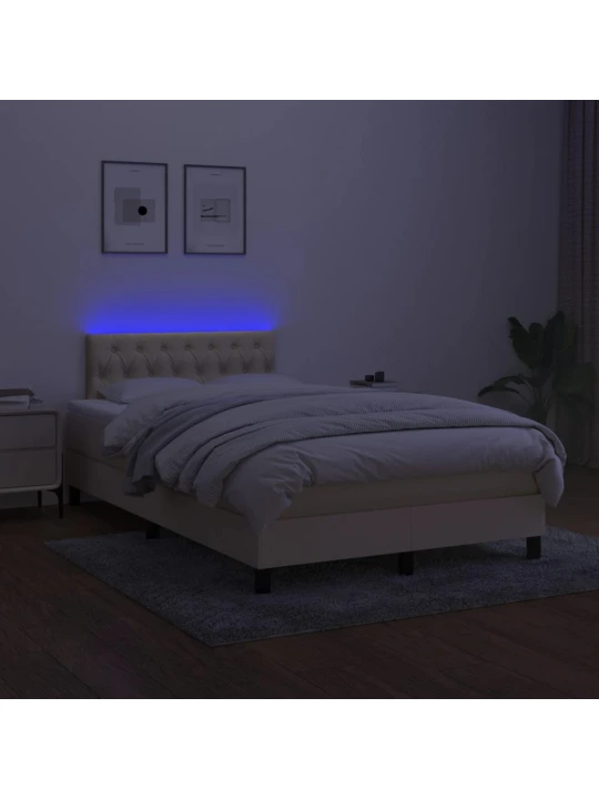 Box spring postel s matrací a LED krémová 120 x 200 cm textil