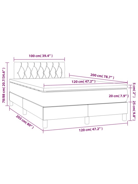 Box spring postel s matrací a LED krémová 120 x 200 cm textil