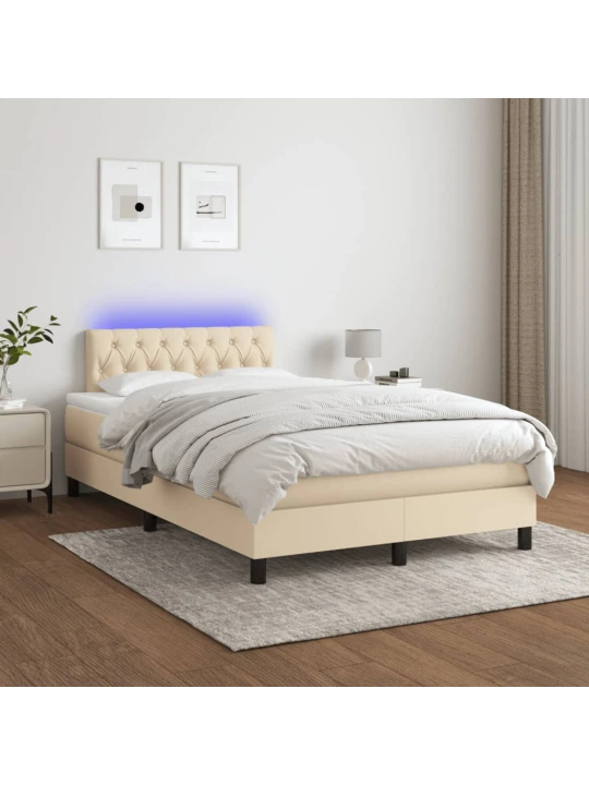 Box spring postel s matrací a LED krémová 120 x 200 cm textil
