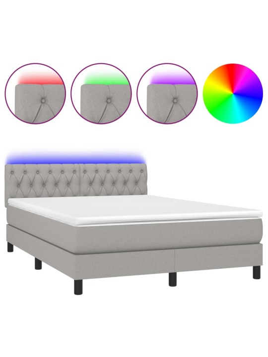 Box spring postel s matrací a LED světle šedá 140x190 cm textil