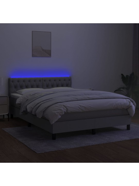 Box spring postel s matrací a LED světle šedá 140x190 cm textil