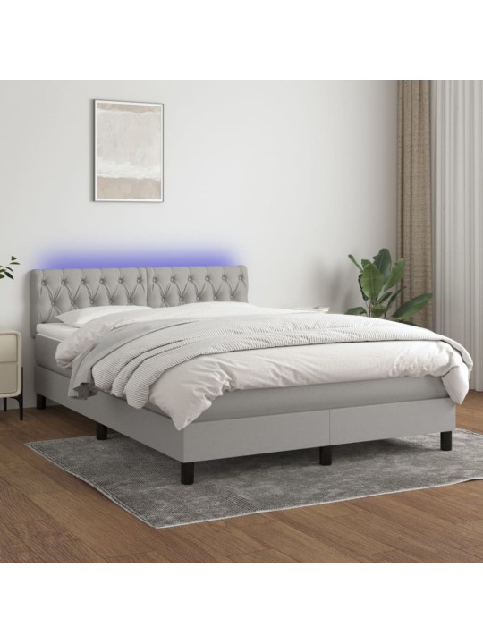 Box spring postel s matrací a LED světle šedá 140x190 cm textil