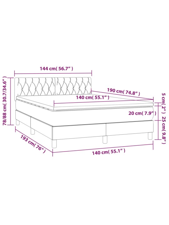Box spring postel s matrací a led taupe 140x190 cm textil