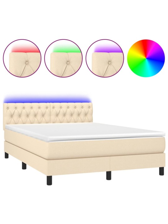 Box spring postel s matrací a LED krémová 140x190 cm textil