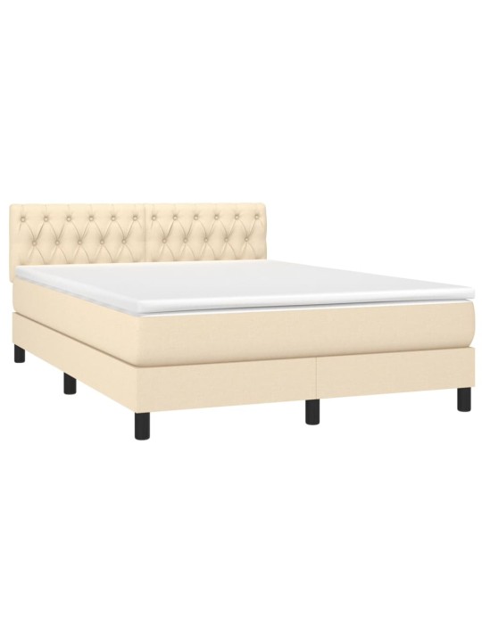 Box spring postel s matrací a LED krémová 140x190 cm textil