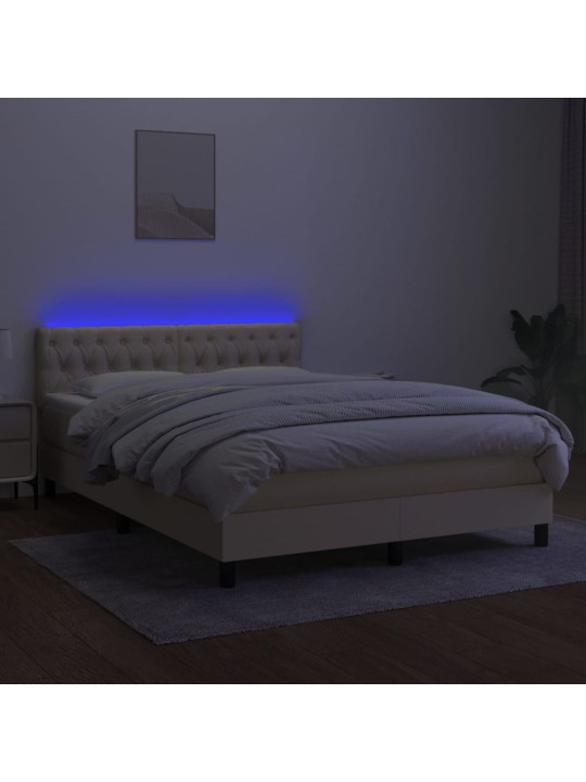 Box spring postel s matrací a LED krémová 140x190 cm textil