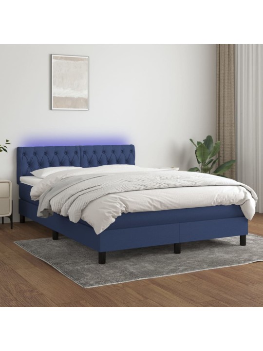 Box spring postel s matrací a LED modrá 140x190 cm textil