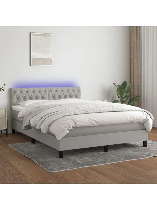 Box spring postel s matrací a LED světle šedá 140x200 cm textil