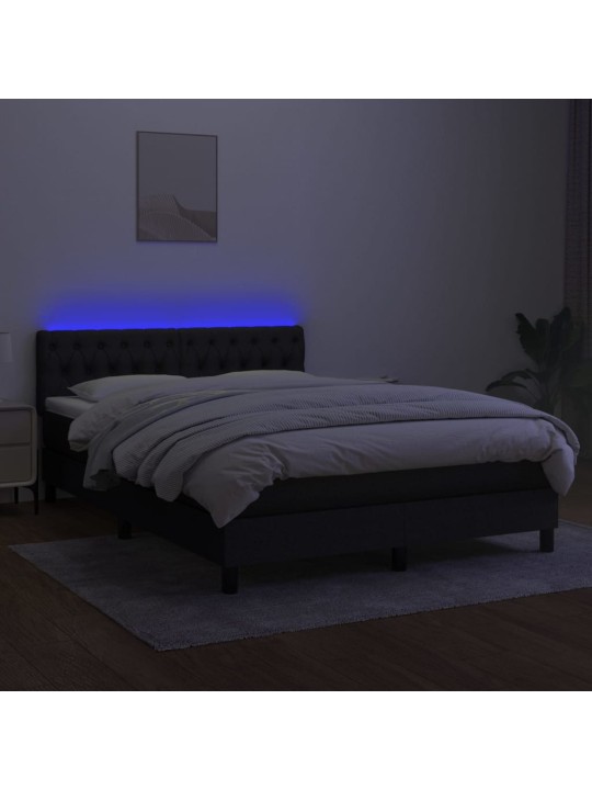 Box spring postel s matrací a LED černá 140x200 cm textil