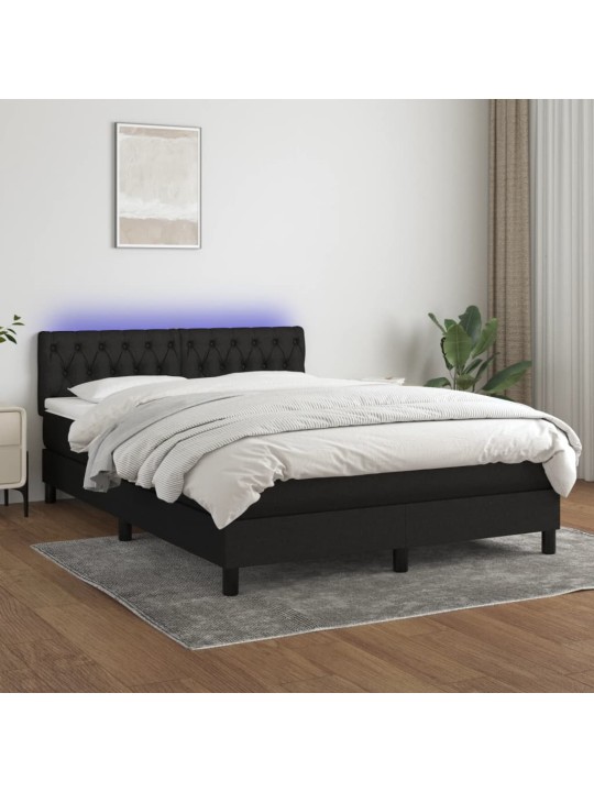 Box spring postel s matrací a LED černá 140x200 cm textil
